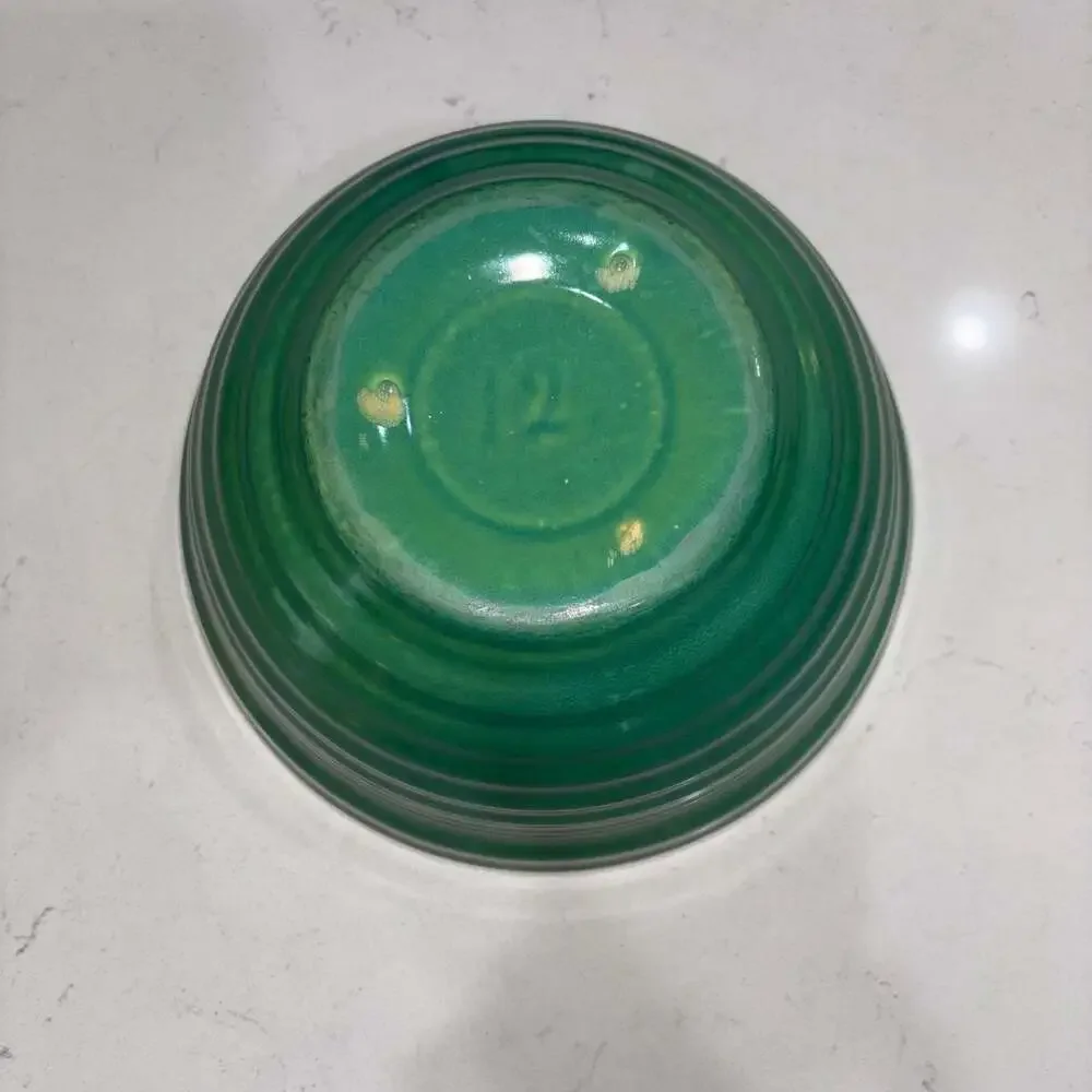Vintage Bauer Pottery Ring Ware #12 Mixing Bowl Jade Green Beehive 9.5”